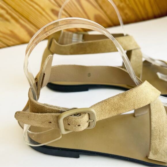 EVERLANE Modern Wrap Sandal Strappy Suede Flat Sandals Tan - Picture 3 of 6